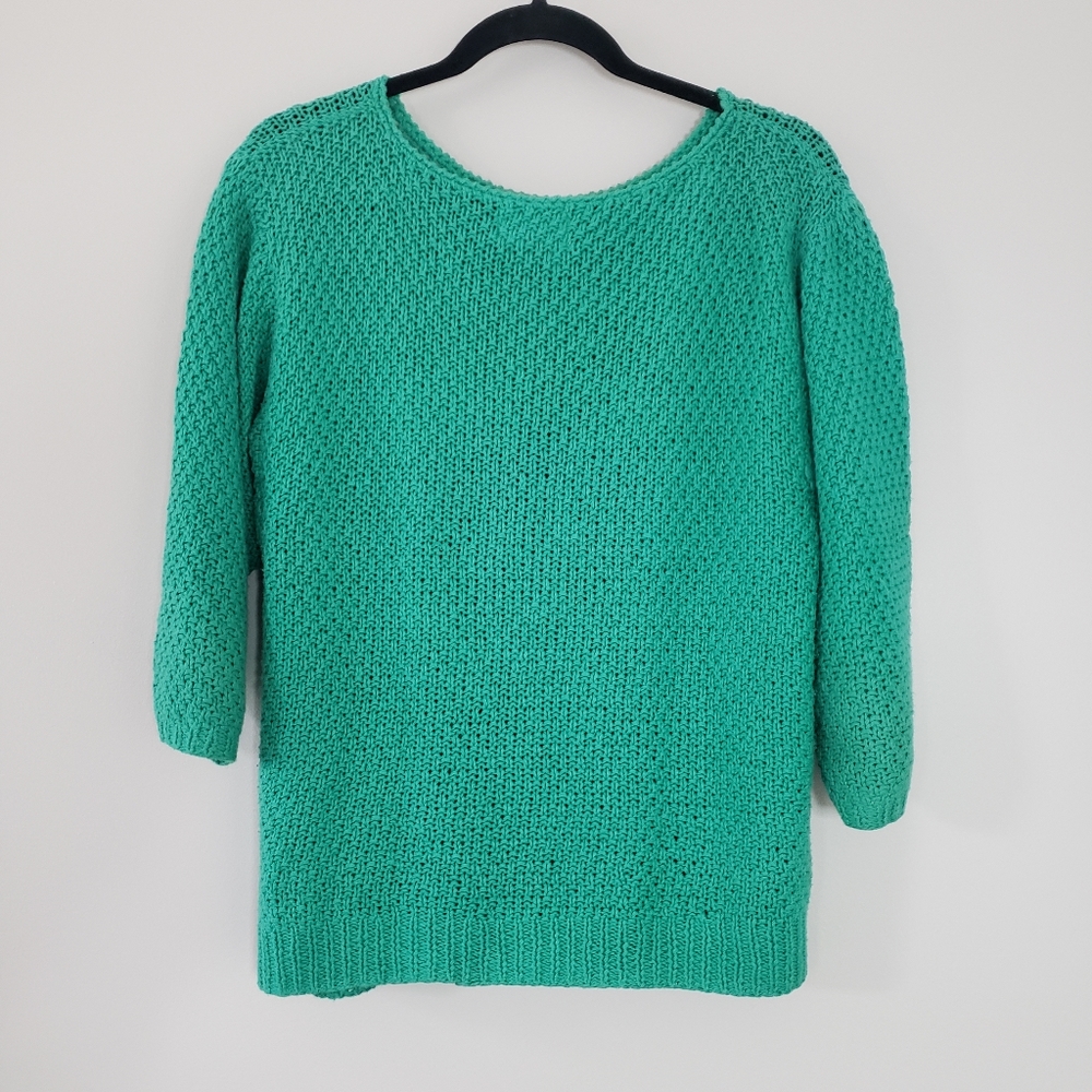 Lloyd Williams VTG 80s Green Abstract Floral Chunky Knit Sweater - Picture 3 of 7